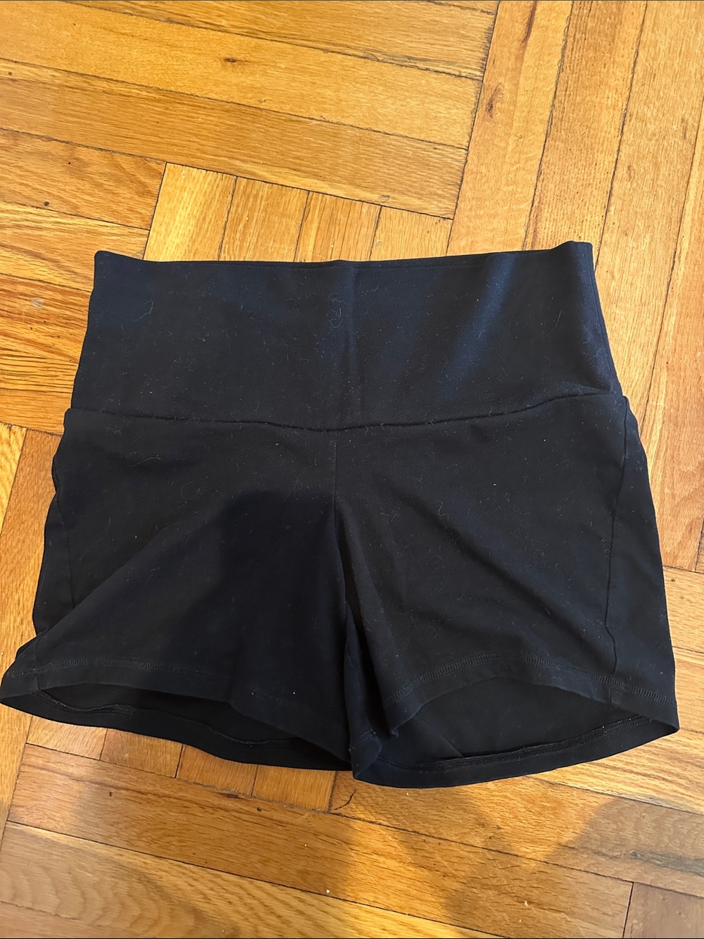 High-Waist Black Bike Shorts with Fold-Over Waistband Maternity
